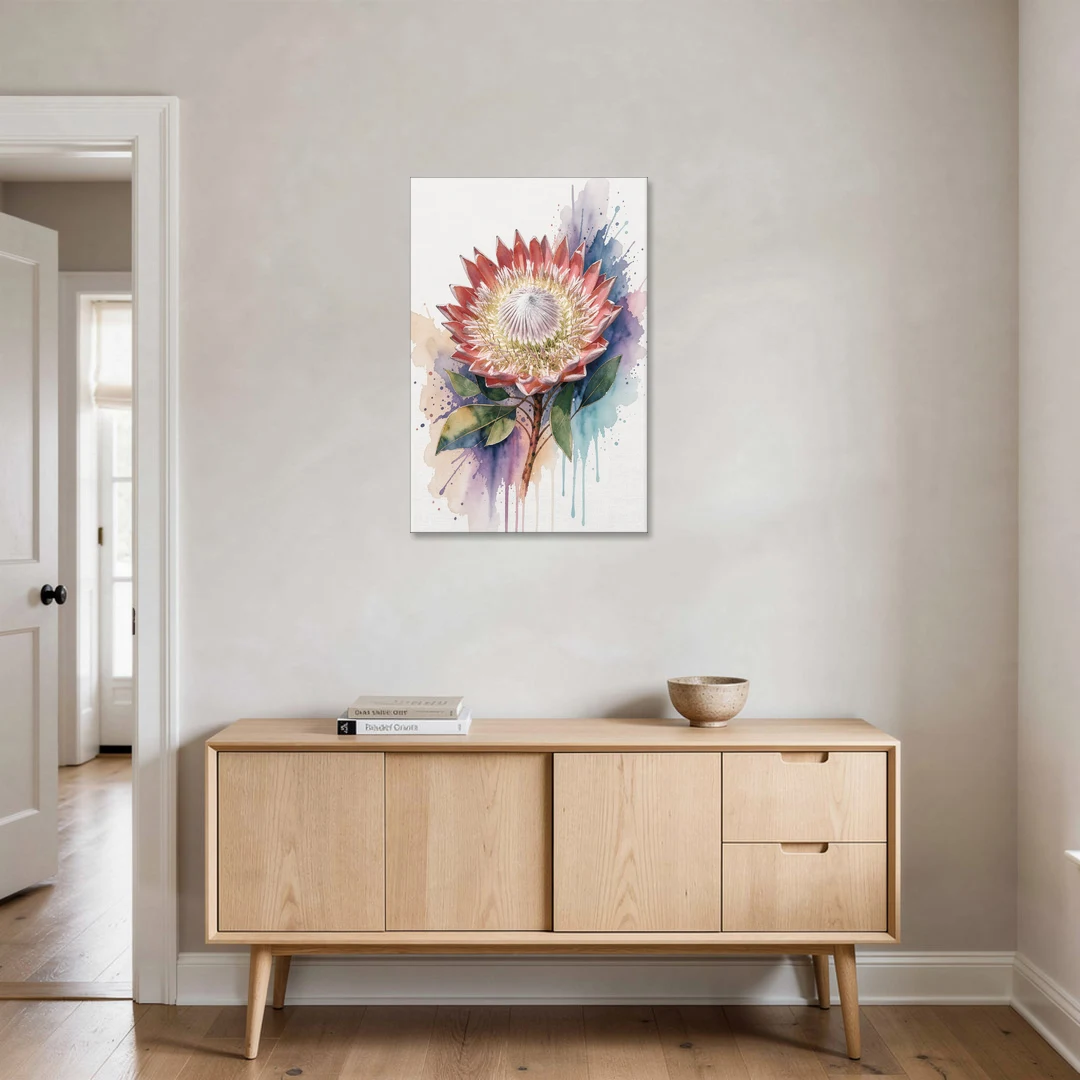 Modern Floral King Protea Crown - Canvas Wall Art - Coffee Table - 24x36