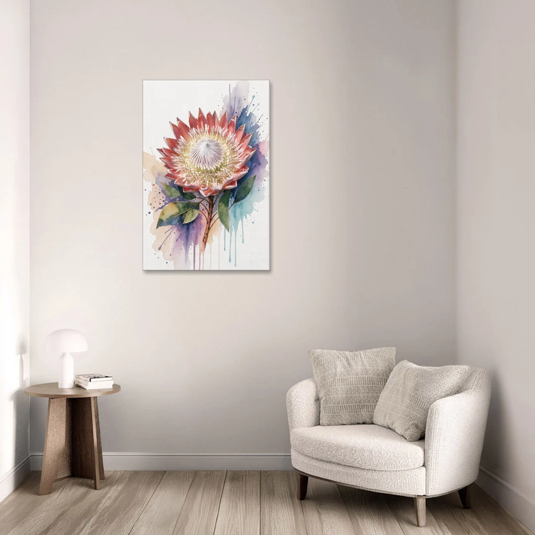 Modern Floral King Protea Crown - Canvas Wall Art - Sofa - 24x36