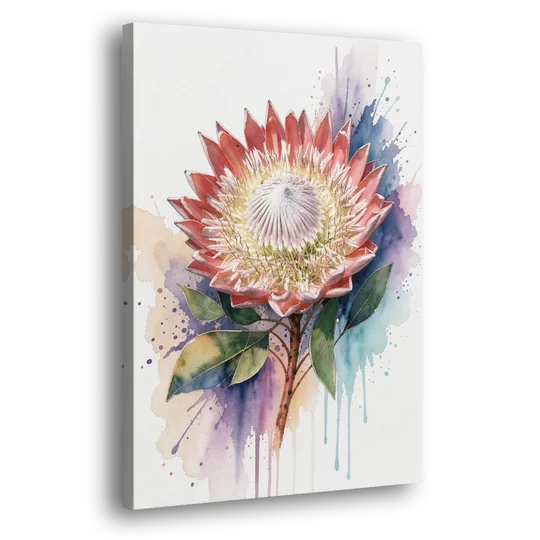 Modern Floral King Protea Crown - Canvas Wall Art - Side