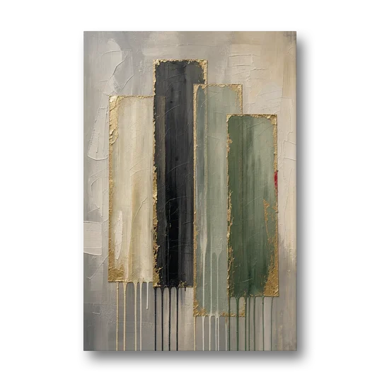 Modern Green and Gold Abstract Dripping Veils - Canvas Wall Art - Front
