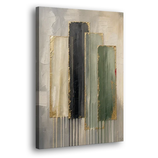 Modern Green and Gold Abstract Dripping Veils - Canvas Wall Art - Side