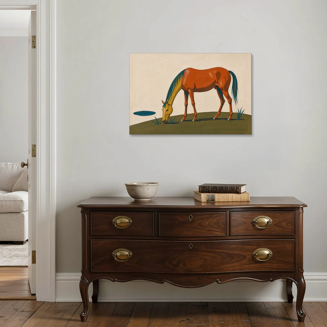 Modern Horse Wall Art of a Grazing Chestnut - Canvas Wall Art - Coffee Table - 36x24