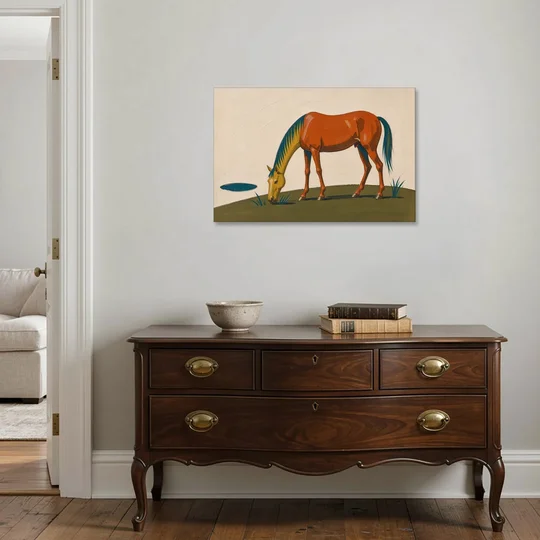 Modern Horse Wall Art of a Grazing Chestnut - Canvas Wall Art - Coffee Table - 36x24