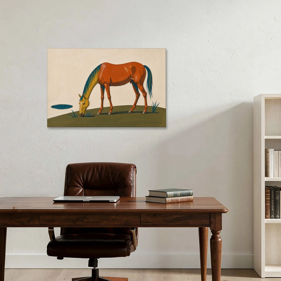 Modern Horse Wall Art of a Grazing Chestnut - Canvas Wall Art - Office - 36x24