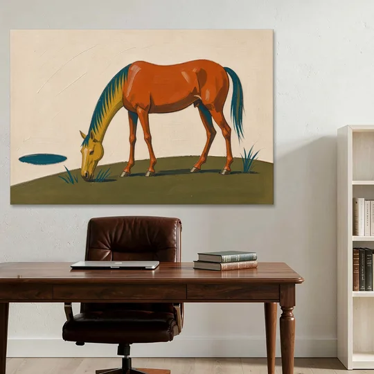 Modern Horse Wall Art of a Grazing Chestnut - Canvas Wall Art - Office - 60x40