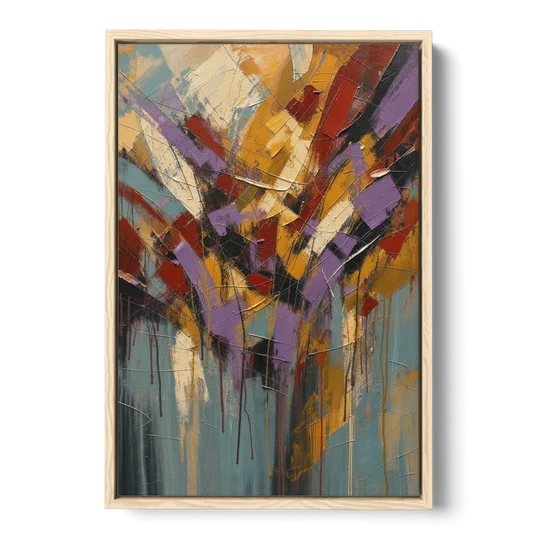 Modern Jewel Tone Abstract Violet Thicket - Oak Framed Canvas Wall Art - Front
