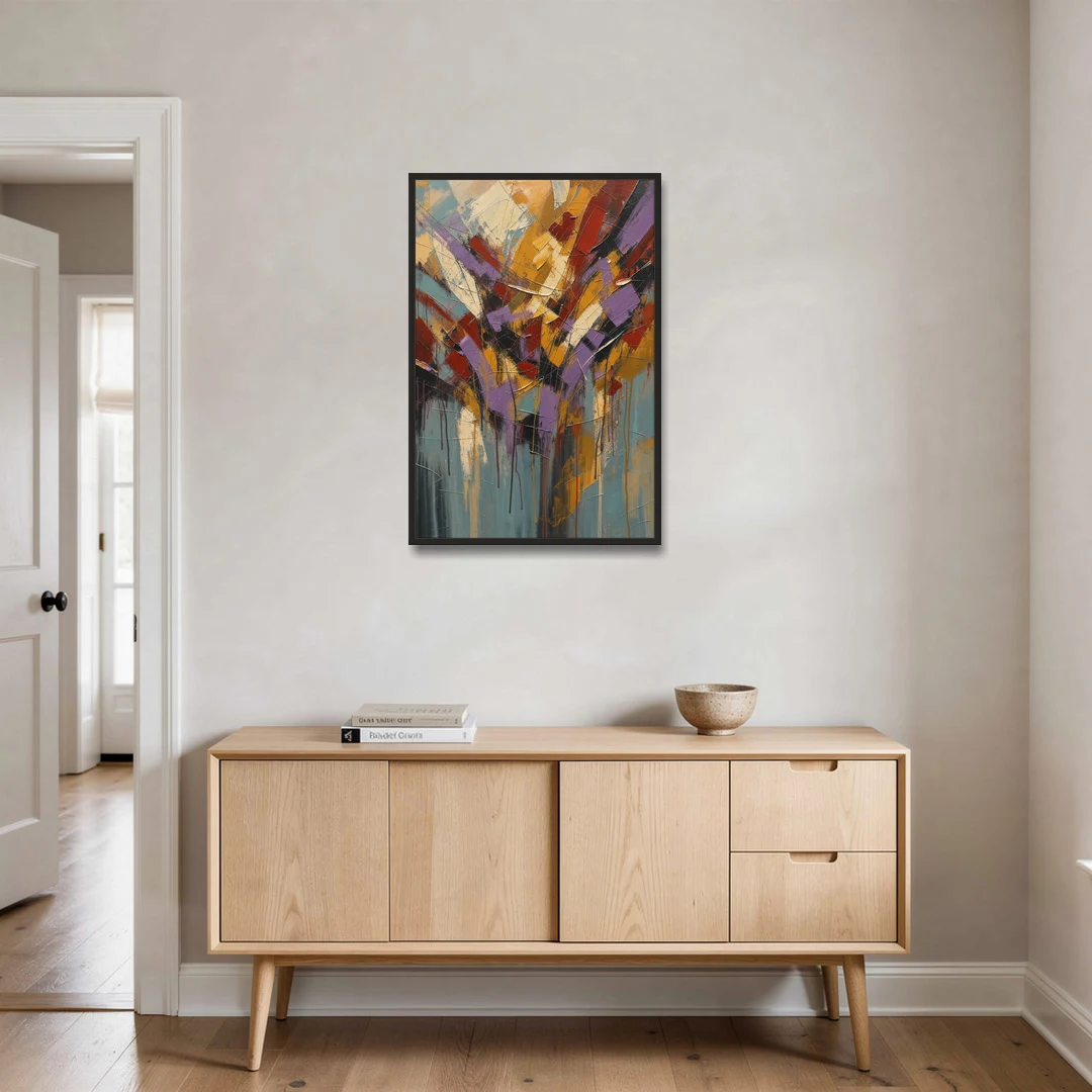 Modern Jewel Tone Abstract Violet Thicket - Black Framed Canvas Wall Art - Coffee Table - 24x36