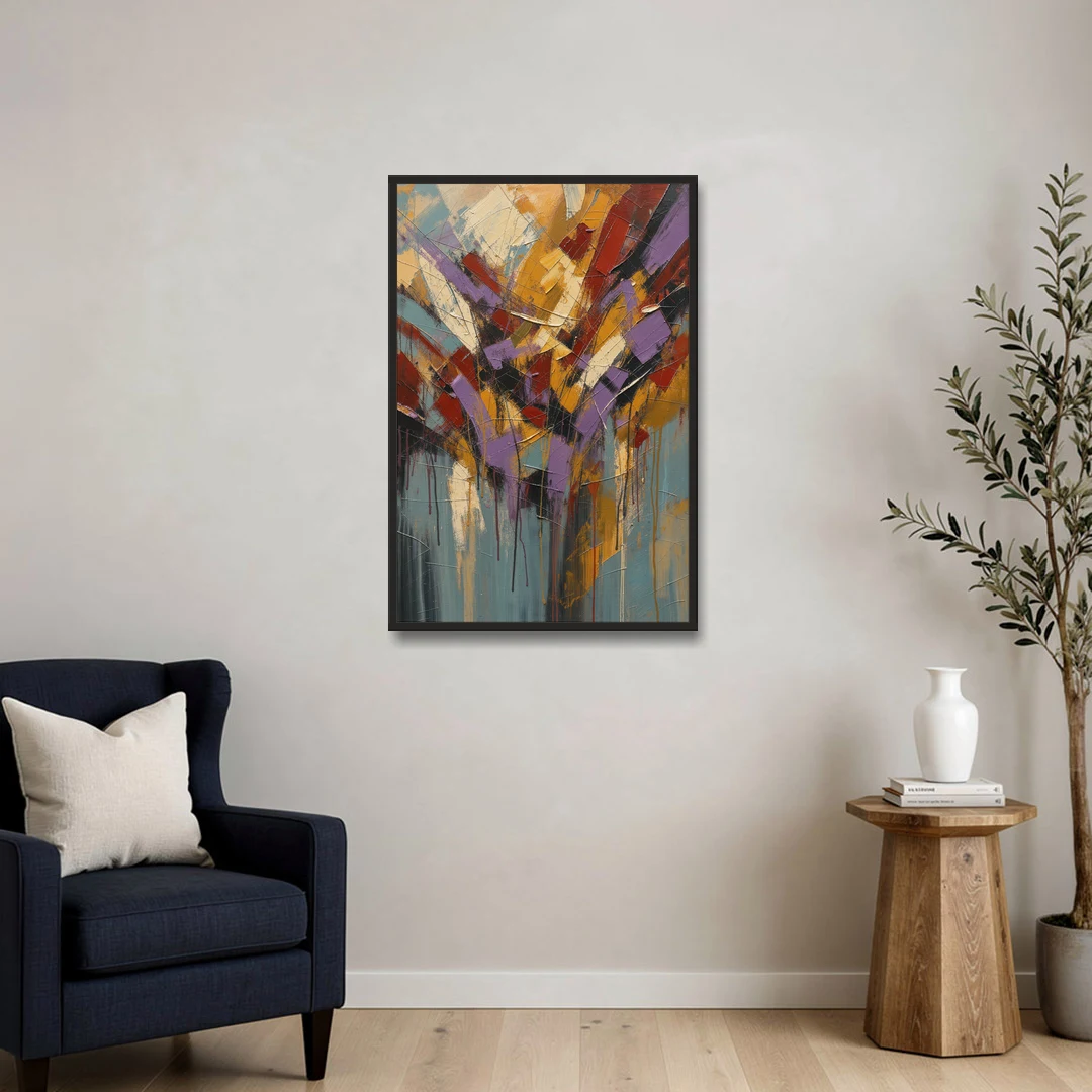 Modern Jewel Tone Abstract Violet Thicket - Black Framed Canvas Wall Art - Sofa - 24x36