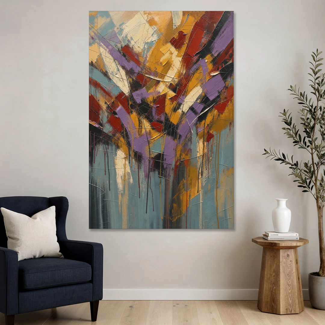 Modern Jewel Tone Abstract Violet Thicket - Canvas Wall Art - Sofa - 40x60
