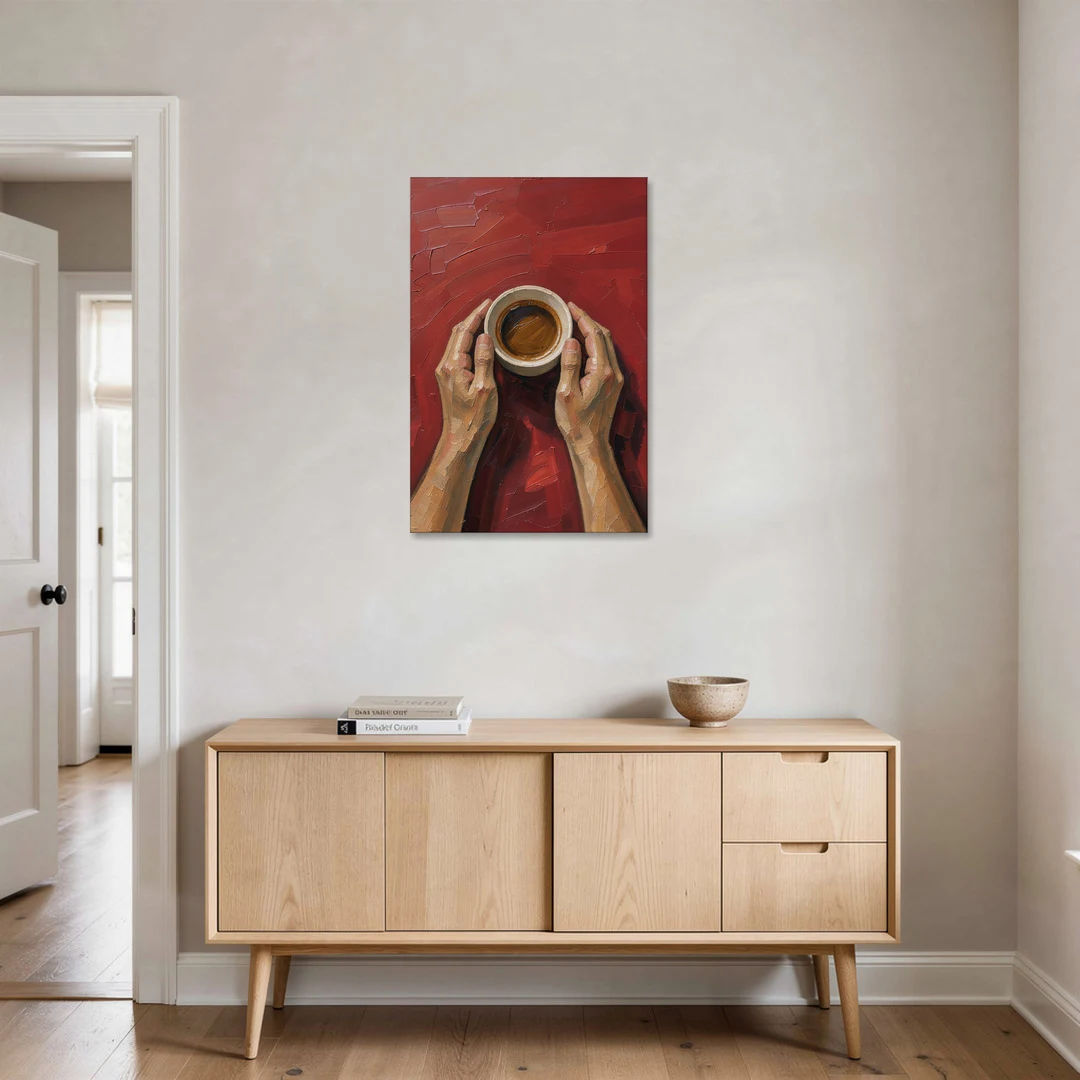 Modern Kitchen Wall Art of Hands Cradling Coffee - Canvas Wall Art - Coffee Table - 24x36
