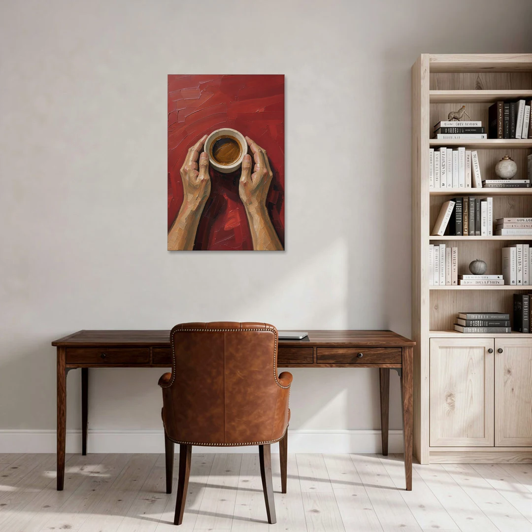 Modern Kitchen Wall Art of Hands Cradling Coffee - Canvas Wall Art - Office - 24x36