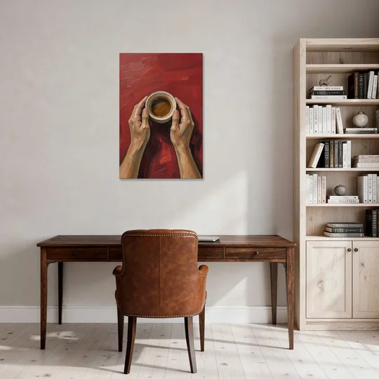 Modern Kitchen Wall Art of Hands Cradling Coffee - Canvas Wall Art - Office - 24x36