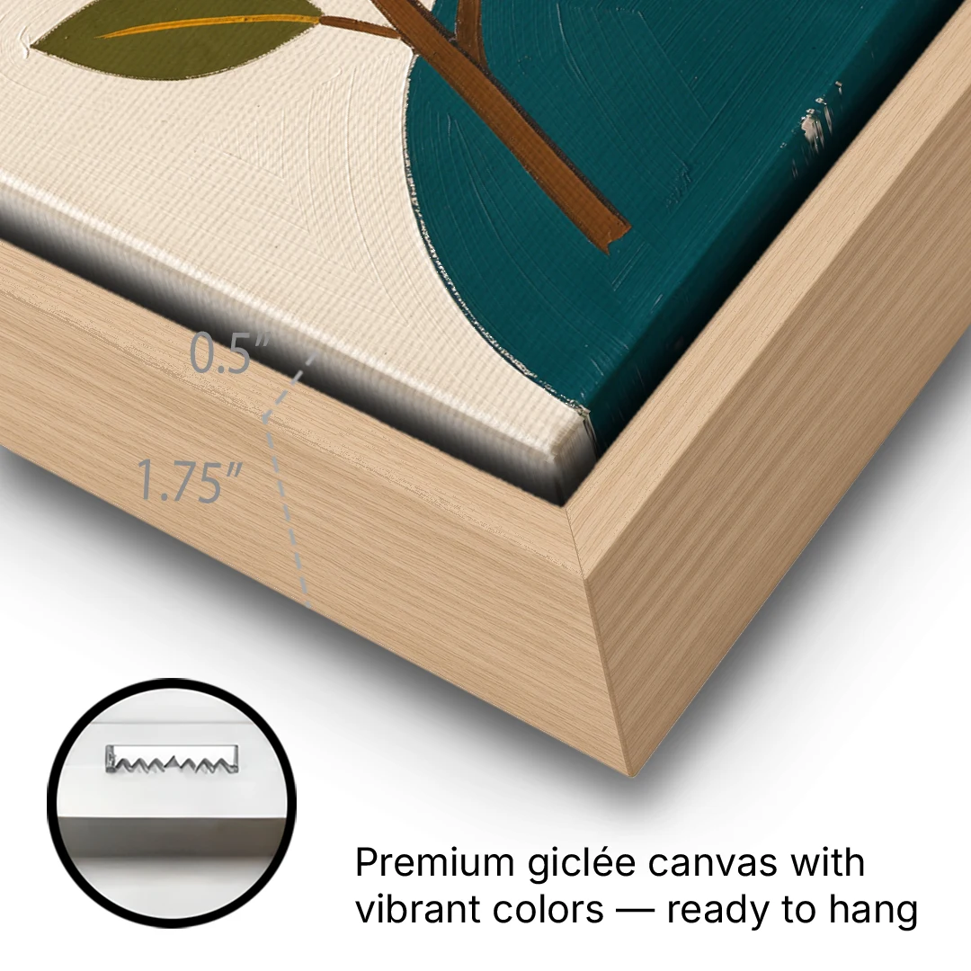 Modern Living Room Wall Art with Blossoming Branch - Oak Framed Canvas Wall Art - Gallery Wrap Corner
