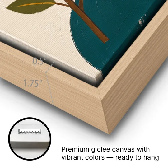 Modern Living Room Wall Art with Blossoming Branch - Oak Framed Canvas Wall Art - Gallery Wrap Corner