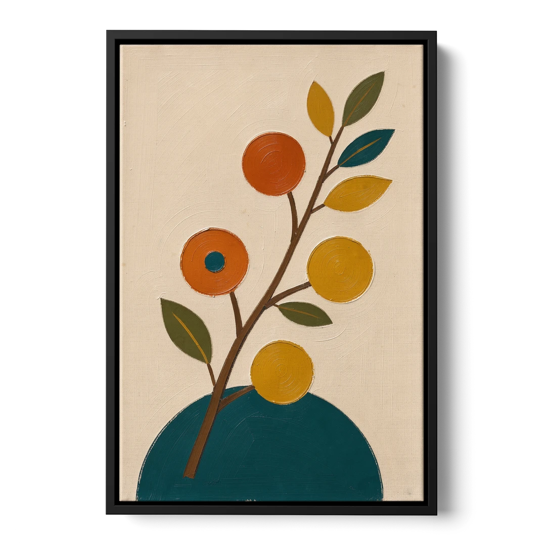 Modern Living Room Wall Art with Blossoming Branch - Black Framed Canvas Wall Art - Front
