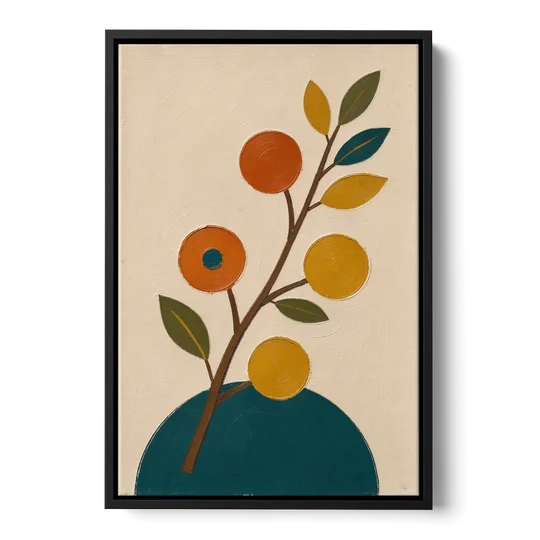 Modern Living Room Wall Art with Blossoming Branch - Black Framed Canvas Wall Art - Front