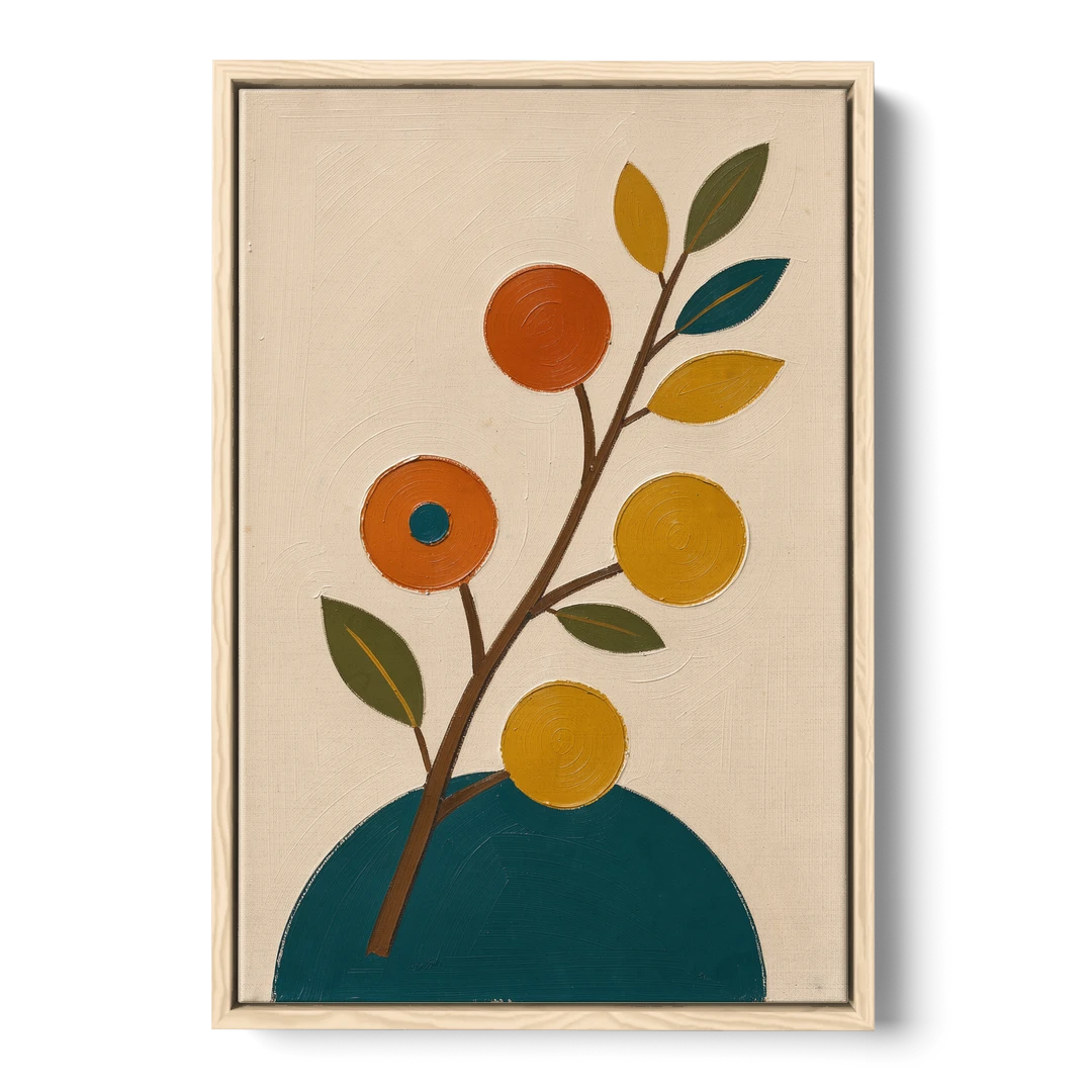 Modern Living Room Wall Art with Blossoming Branch - Oak Framed Canvas Wall Art - Front