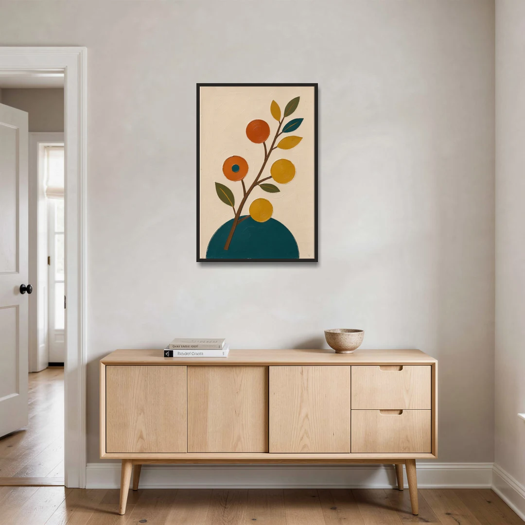 Modern Living Room Wall Art with Blossoming Branch - Black Framed Canvas Wall Art - Coffee Table - 24x36