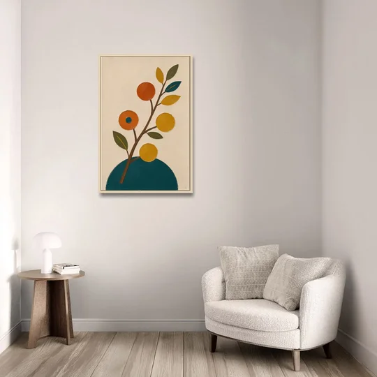 Modern Living Room Wall Art with Blossoming Branch - Oak Framed Canvas Wall Art - Sofa - 24x36