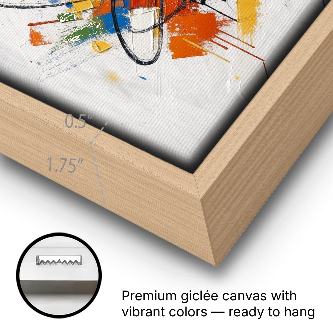Modern Looping Color Dabs for the Living Room - Oak Framed Canvas Wall Art - Gallery Wrap Corner