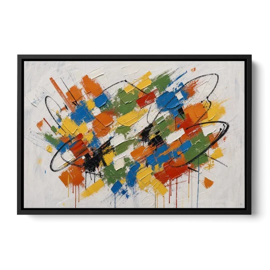 Modern Looping Color Dabs for the Living Room - Black Framed Canvas Wall Art - Front