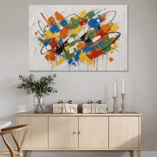 Modern Looping Color Dabs for the Living Room - Canvas Wall Art - Coffee Table - 60x40