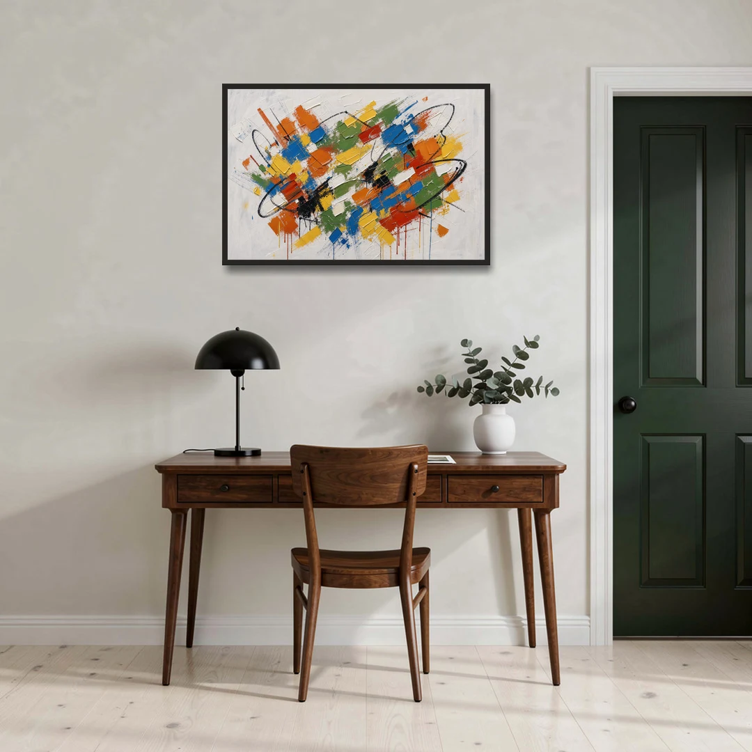 Modern Looping Color Dabs for the Living Room - Black Framed Canvas Wall Art - Office - 36x24