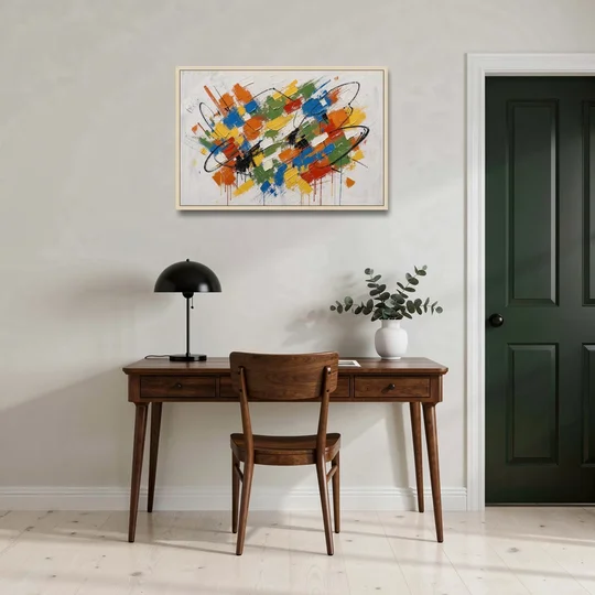 Modern Looping Color Dabs for the Living Room - Oak Framed Canvas Wall Art - Office - 36x24