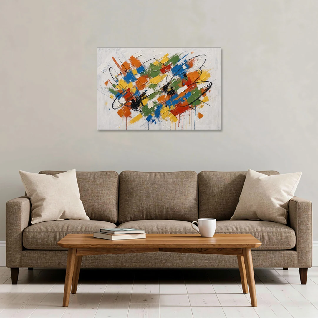 Modern Looping Color Dabs for the Living Room - Canvas Wall Art - Sofa - 36x24