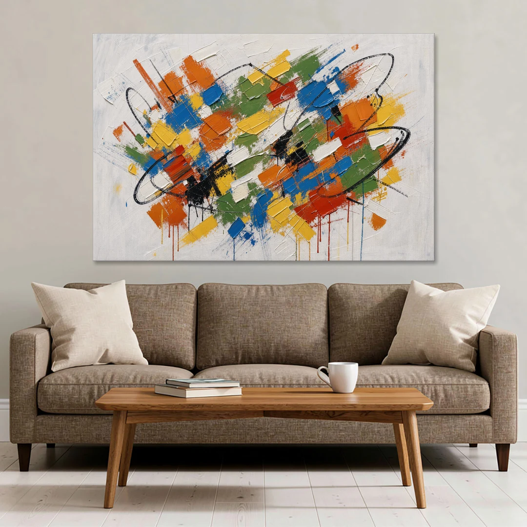 Modern Looping Color Dabs for the Living Room - Canvas Wall Art - Sofa - 60x40