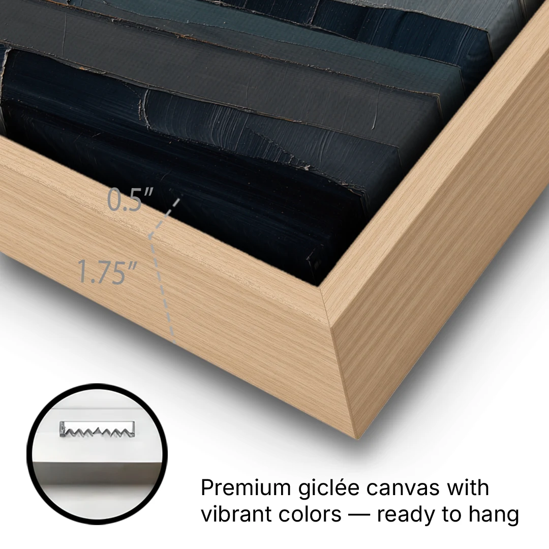 Modern Masculine Charcoal Gray Cliff with Ochre Ledge - Oak Framed Canvas Wall Art - Gallery Wrap Corner