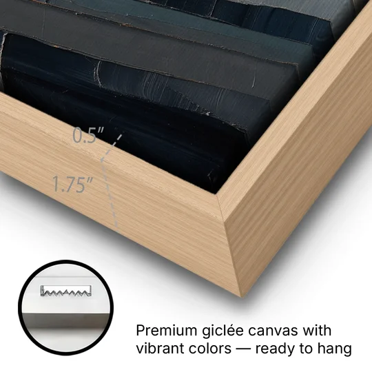 Modern Masculine Charcoal Gray Cliff with Ochre Ledge - Oak Framed Canvas Wall Art - Gallery Wrap Corner