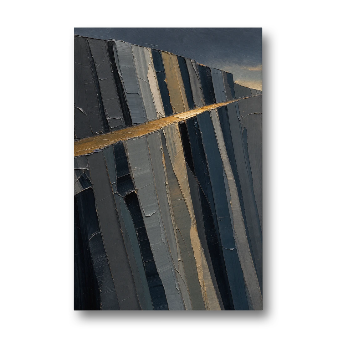 Modern Masculine Charcoal Gray Cliff with Ochre Ledge - Canvas Wall Art - Front