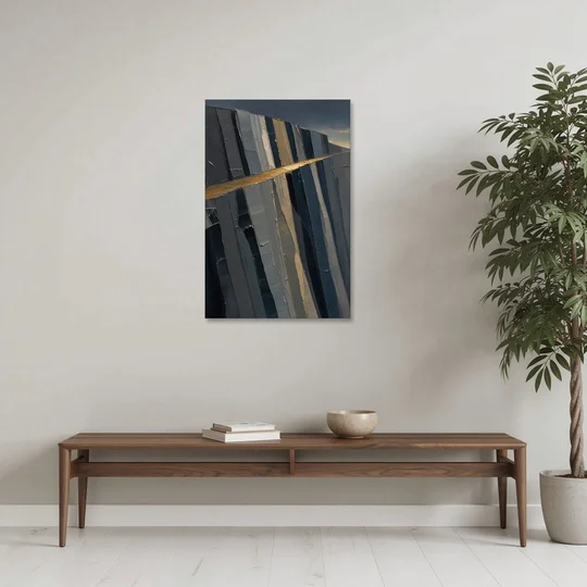 Modern Masculine Charcoal Gray Cliff with Ochre Ledge - Canvas Wall Art - Coffee Table - 24x36