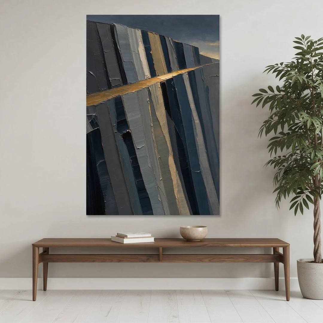 Modern Masculine Charcoal Gray Cliff with Ochre Ledge - Canvas Wall Art - Coffee Table - 40x60