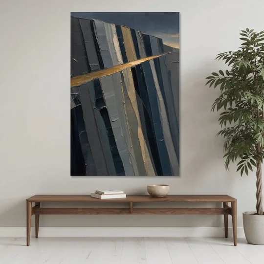 Modern Masculine Charcoal Gray Cliff with Ochre Ledge - Canvas Wall Art - Coffee Table - 40x60