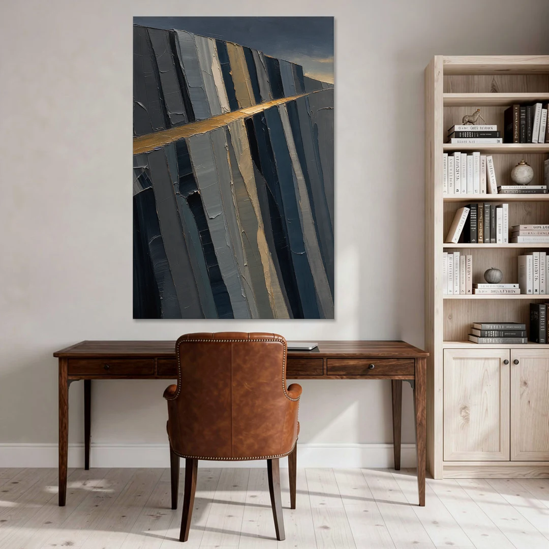 Modern Masculine Charcoal Gray Cliff with Ochre Ledge - Canvas Wall Art - Office - 40x60