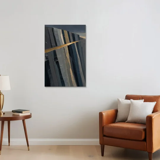 Modern Masculine Charcoal Gray Cliff with Ochre Ledge - Canvas Wall Art - Sofa - 24x36