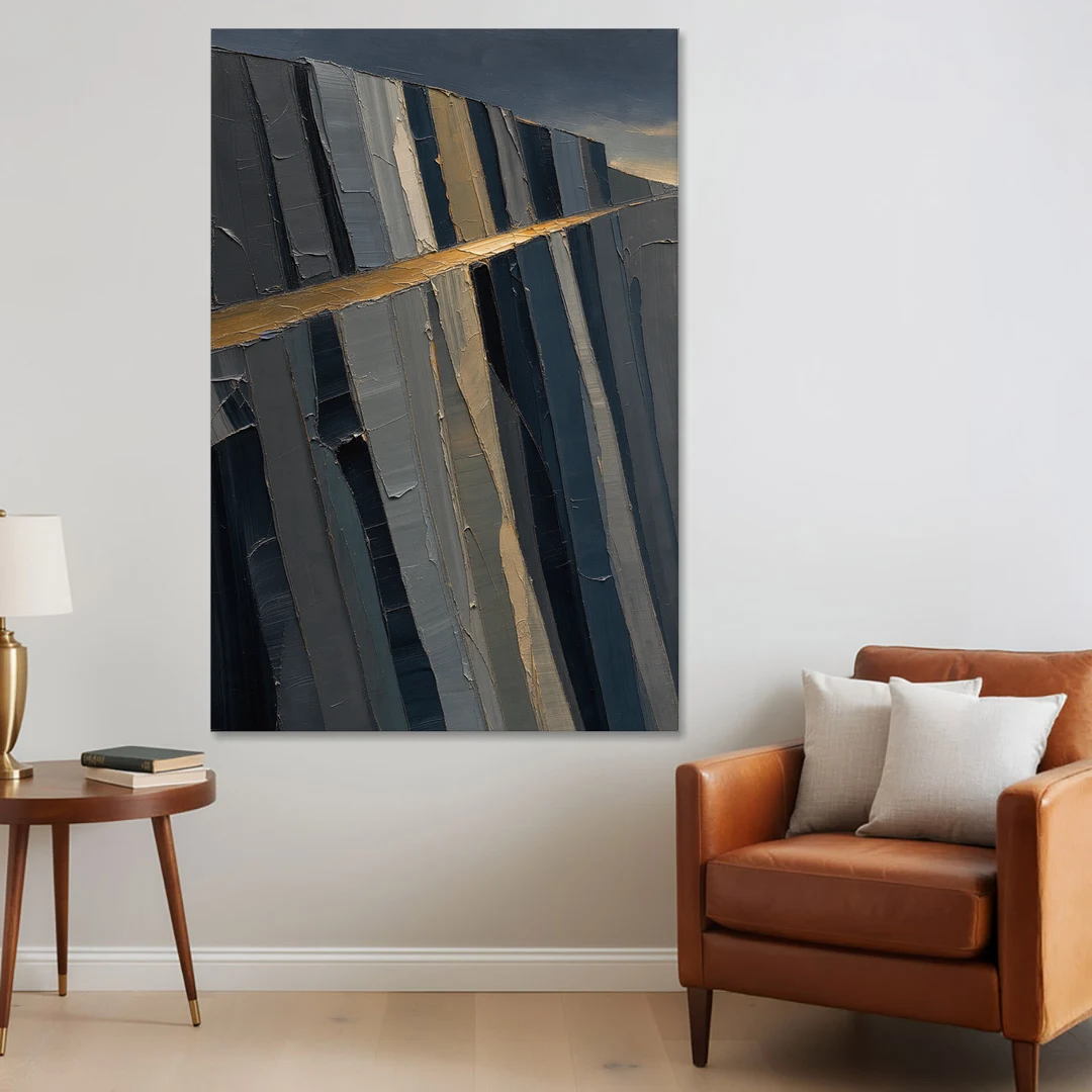 Modern Masculine Charcoal Gray Cliff with Ochre Ledge - Canvas Wall Art - Sofa - 40x60