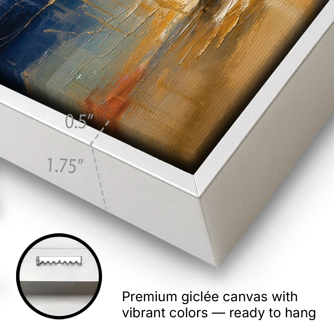 Modern Nativity Painting with Falling Gold Light - White Framed Canvas Wall Art - Gallery Wrap Corner