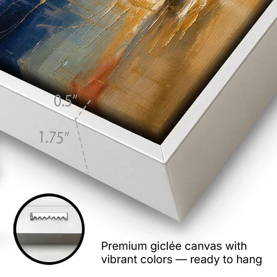 Modern Nativity Painting with Falling Gold Light - White Framed Canvas Wall Art - Gallery Wrap Corner