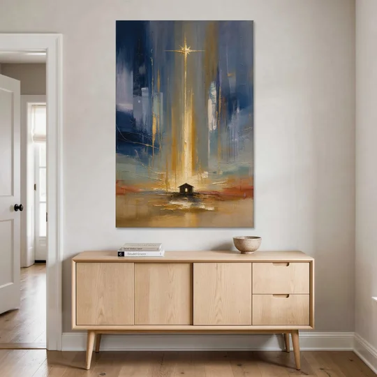 Modern Nativity Painting with Falling Gold Light - Canvas Wall Art - Coffee Table - 40x60