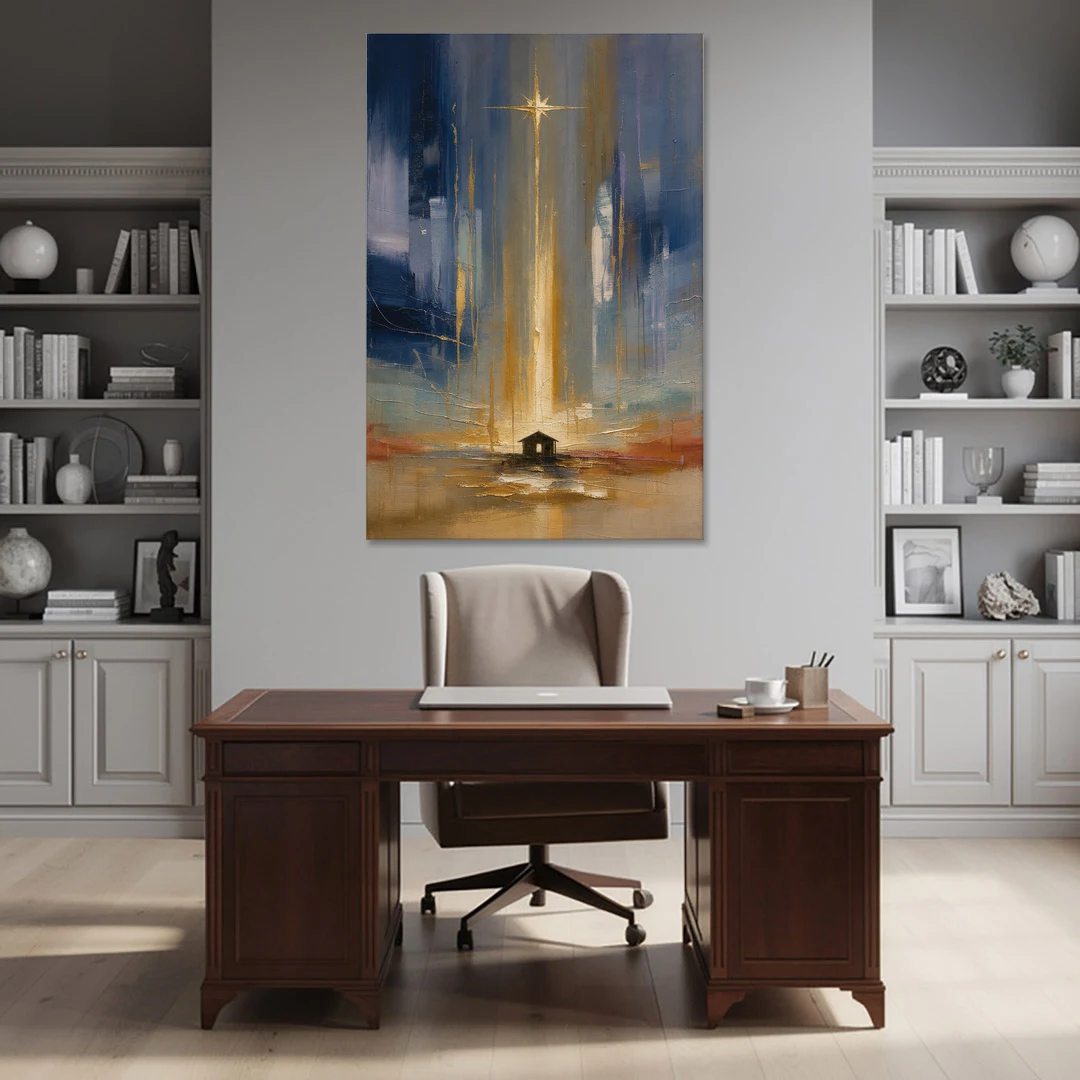 Modern Nativity Painting with Falling Gold Light - Canvas Wall Art - Office - 40x60