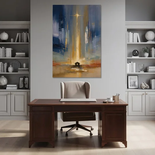 Modern Nativity Painting with Falling Gold Light - Canvas Wall Art - Office - 40x60