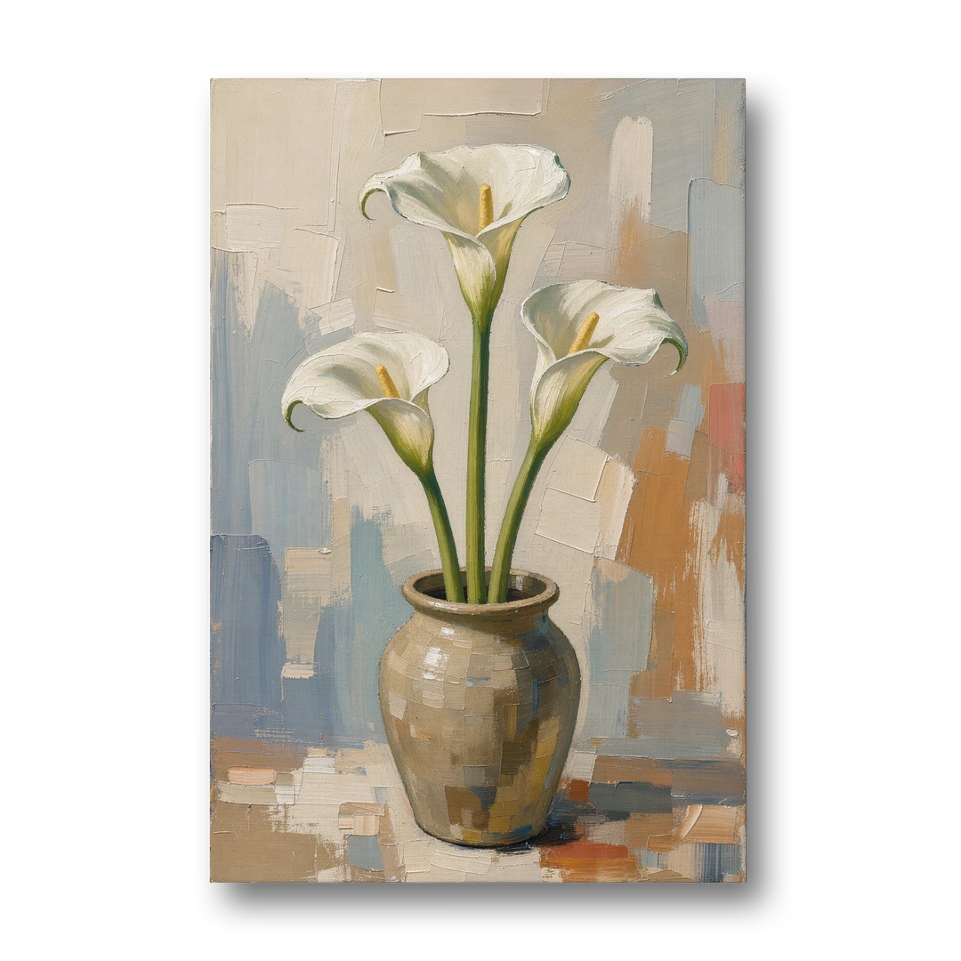 Modern Neutral Floral Calla Lilies in Stoneware - Canvas Wall Art - Front