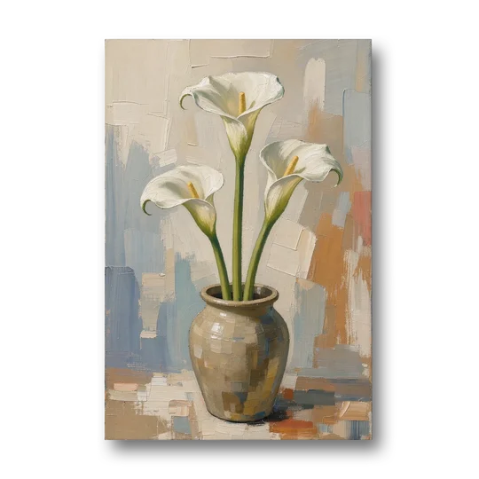 Modern Neutral Floral Calla Lilies in Stoneware - Canvas Wall Art - Front