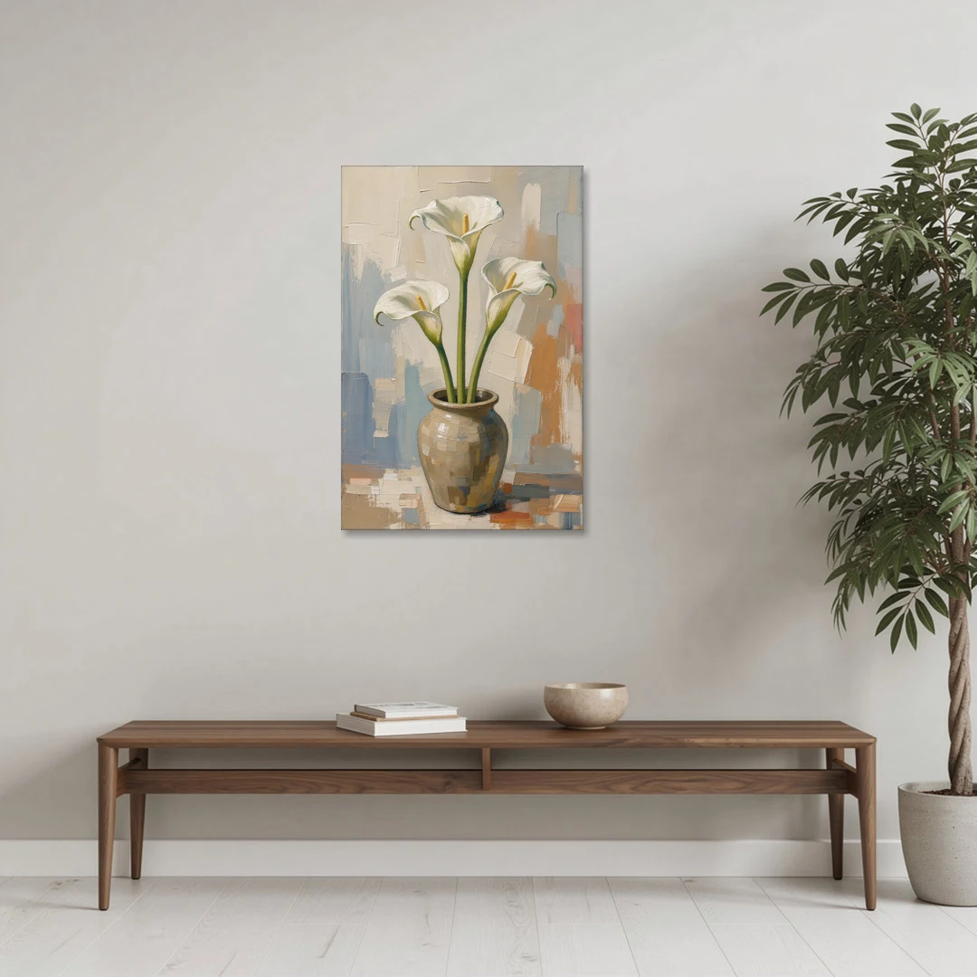 Modern Neutral Floral Calla Lilies in Stoneware - Canvas Wall Art - Coffee Table - 24x36