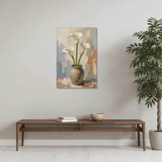 Modern Neutral Floral Calla Lilies in Stoneware - Canvas Wall Art - Coffee Table - 24x36
