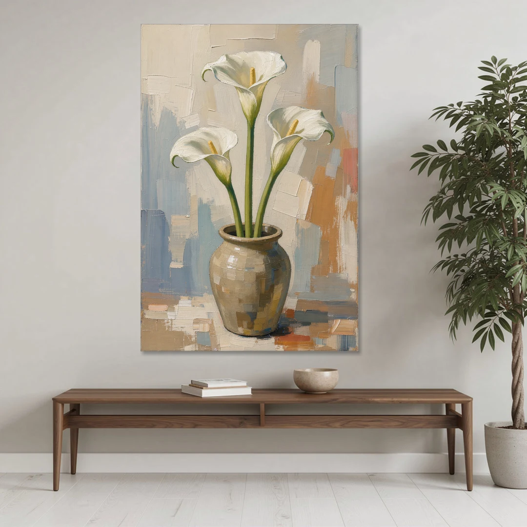 Modern Neutral Floral Calla Lilies in Stoneware - Canvas Wall Art - Coffee Table - 40x60