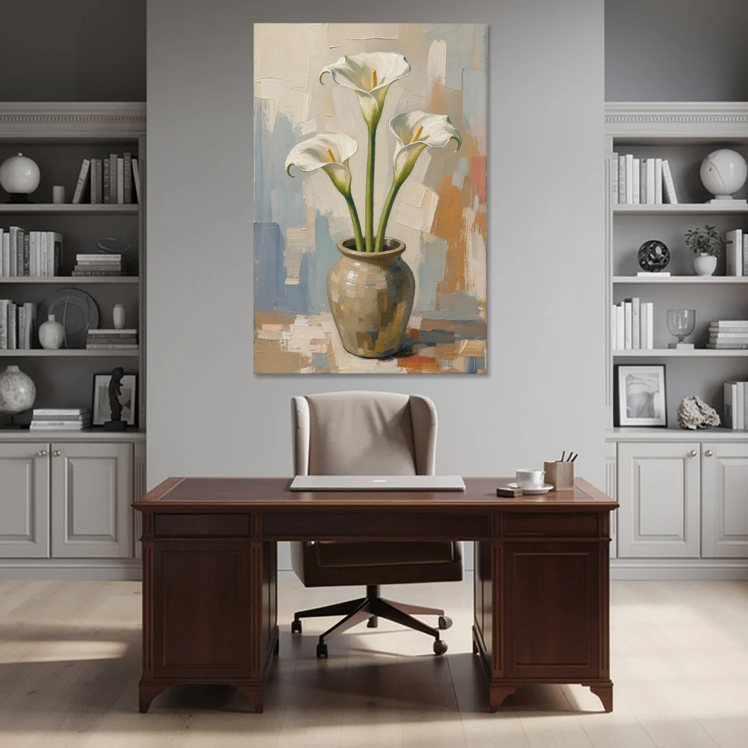 Modern Neutral Floral Calla Lilies in Stoneware - Canvas Wall Art - Office - 40x60